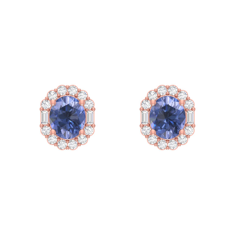 Tanzanite Studs | 28 Diamond pcs | 0.31ctw Natural Diamond | 14k Gold