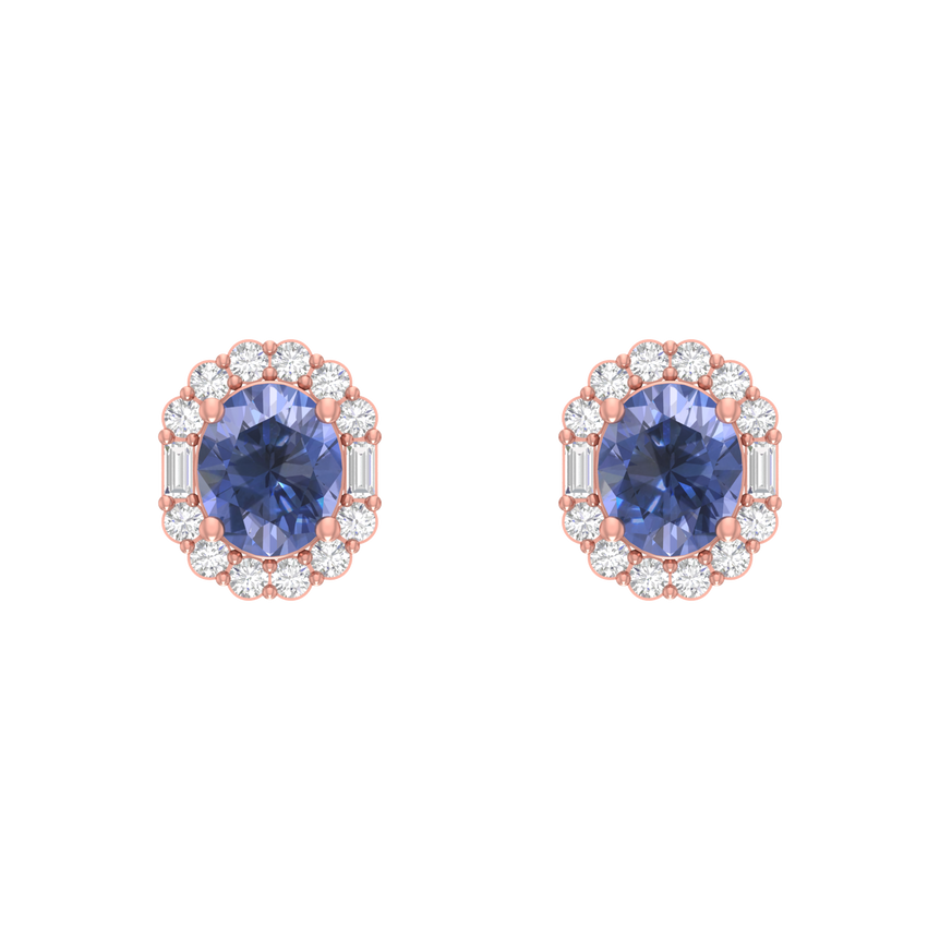 Tanzanite Studs | 28 Diamond pcs | 0.31ctw Natural Diamond | 14k Gold