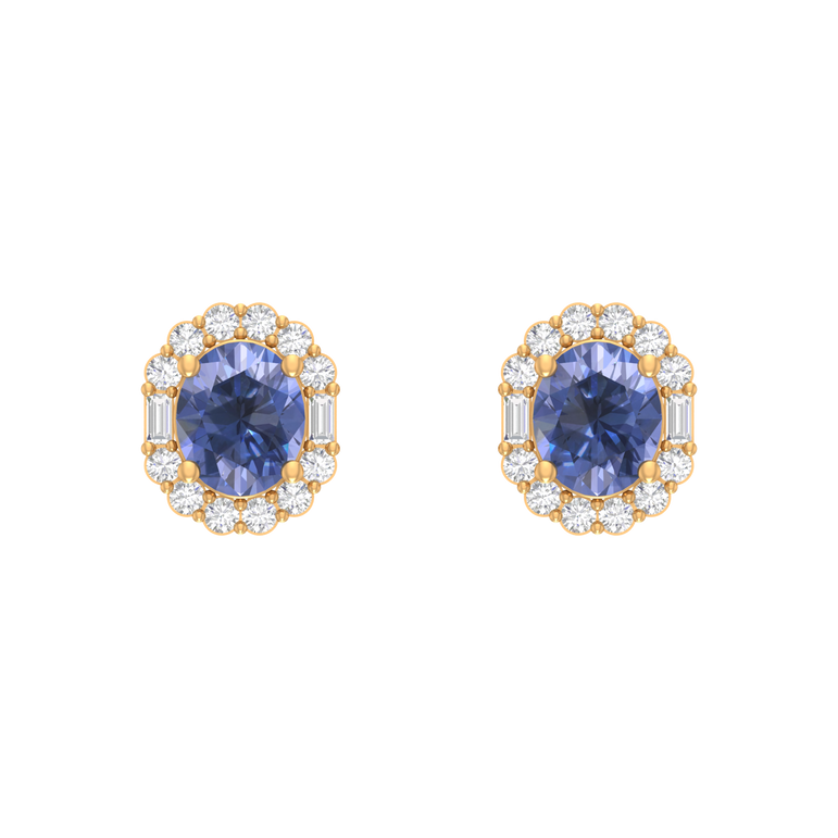 Tanzanite Studs | 28 Diamond pcs | 0.31ctw Natural Diamond | 14k Gold