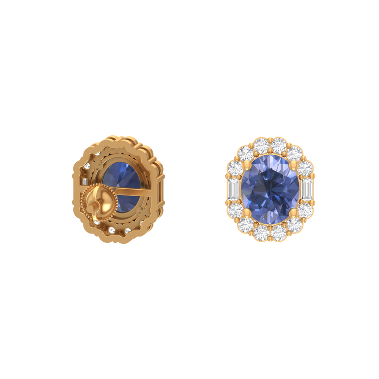 Tanzanite Studs | 28 Diamond pcs | 0.31ctw Natural Diamond | 14k Gold