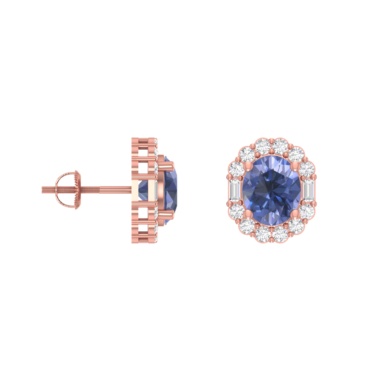 Tanzanite Studs | 28 Diamond pcs | 0.31ctw Natural Diamond | 14k Gold