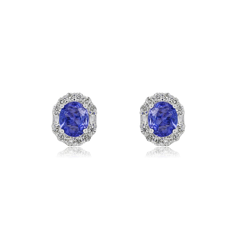 Tanzanite Studs | 28 Diamond pcs | 0.31ctw Natural Diamond | 14k Gold