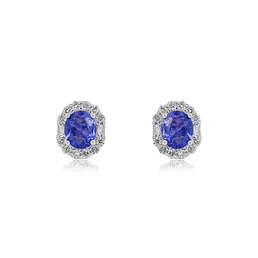 Tanzanite Studs | 28 Diamond pcs | 0.31ctw Natural Diamond | 14k Gold