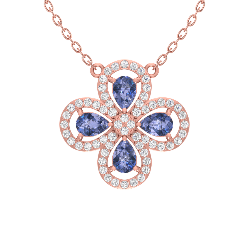 Tanzanite Pendant | 60 diamond pcs | 0.98ctw Natural Diamond | 14k Gold