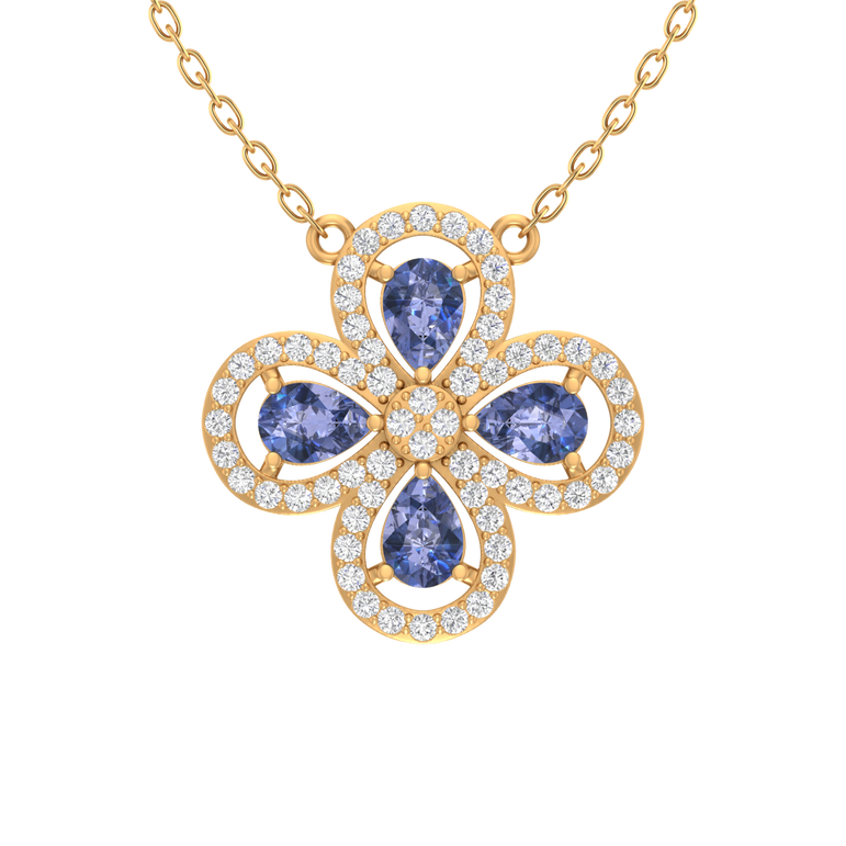 Tanzanite Pendant | 60 diamond pcs | 0.98ctw Natural Diamond | 14k Gold