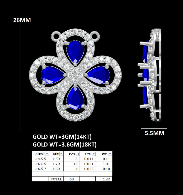 Tanzanite Pendant | 60 diamond pcs | 0.98ctw Natural Diamond | 14k Gold