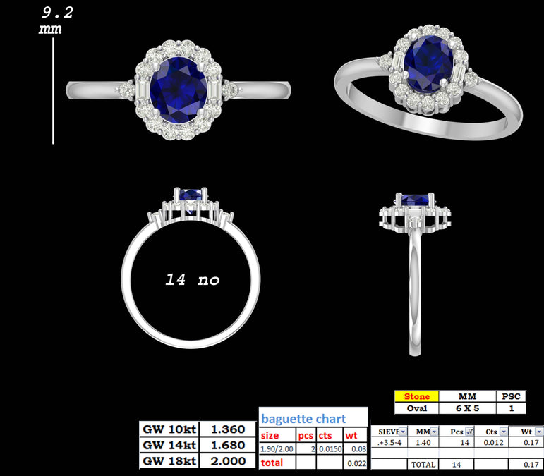 Tanzanite Ring | 16 Diamond pcs | 0.2ctw Natural Diamond | 14k Gold