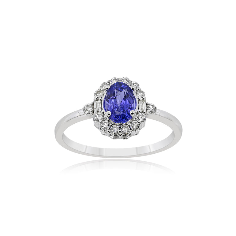 Tanzanite Ring | 16 Diamond pcs | 0.2ctw Natural Diamond | 14k Gold