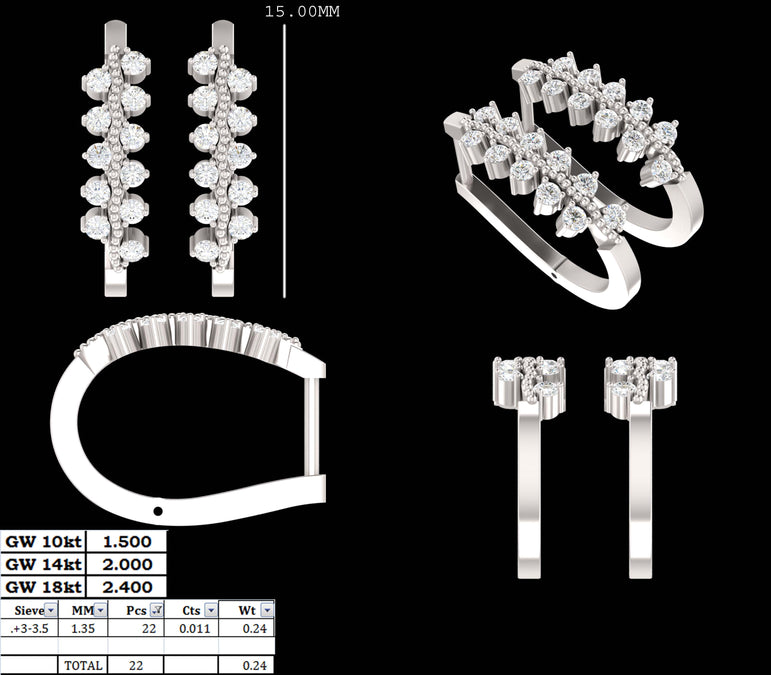 Fashion Hoops Earrings | 22 Diamond pcs | 0.25ctw Natural Diamond | 14k Gold