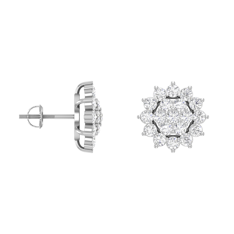 Cluster Earrings | 38 Diamond pcs | 0.93ctw Natural Diamond | 14k Gold