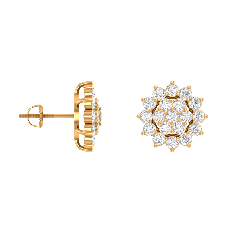 Cluster Earrings | 38 Diamond pcs | 0.93ctw Natural Diamond | 14k Gold