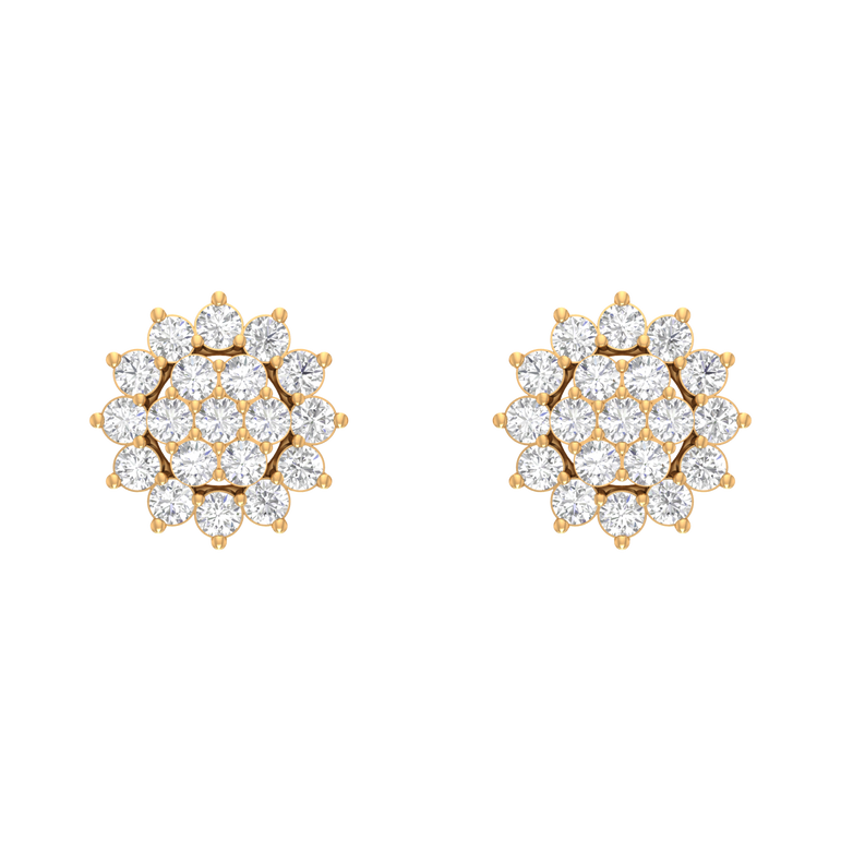 Cluster Earrings | 38 Diamond pcs | 0.93ctw Natural Diamond | 14k Gold