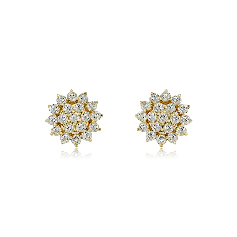 Cluster Earrings | 38 Diamond pcs | 0.93ctw Natural Diamond | 14k Gold