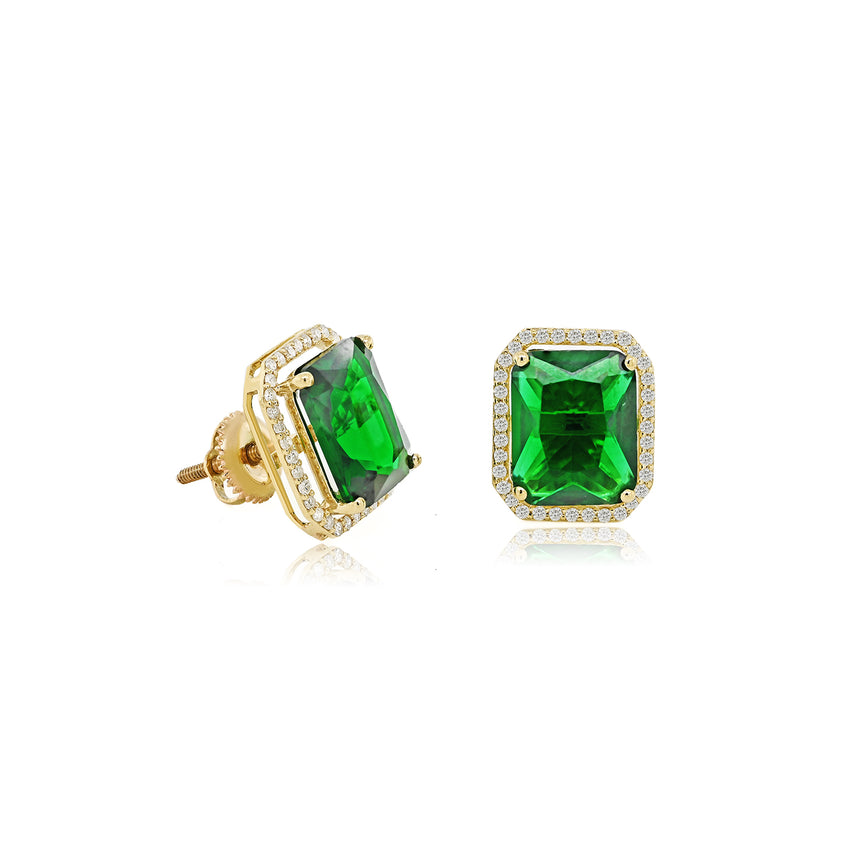 Color-Stone w/ Emerald-cut Earrings | 72 Diamond pcs | 0.33ctw Natural Diamond | 14k Gold