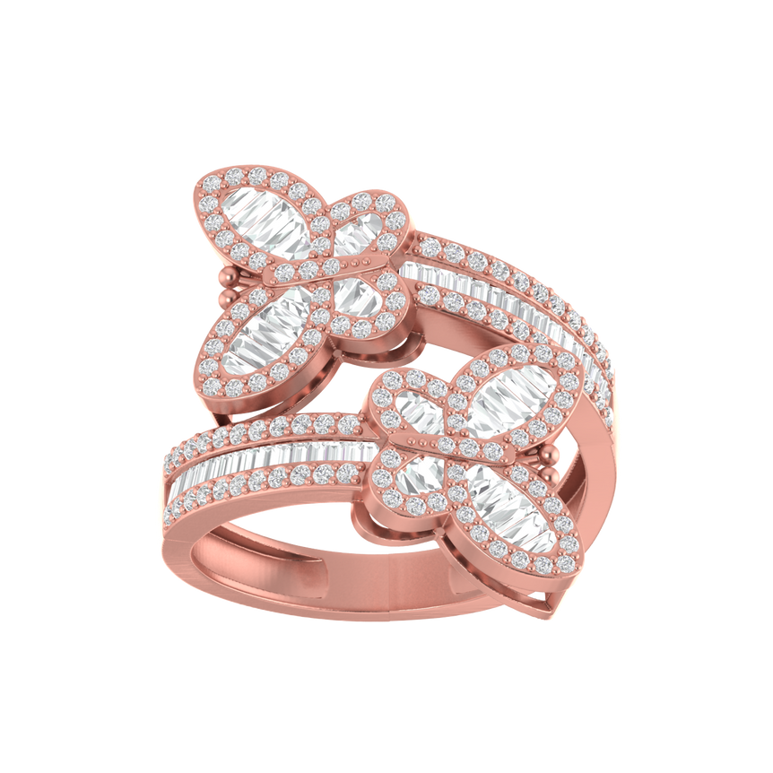 Butterfly Bypass Ring | 182 Diamond pcs | 1.13ctw Natural Diamond | 14k Gold