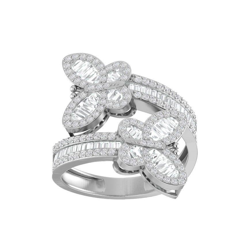 Butterfly Bypass Ring | 182 Diamond pcs | 1.13ctw Natural Diamond | 14k Gold