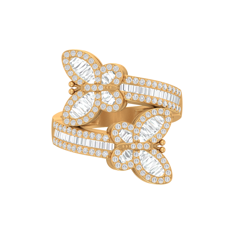 Butterfly Bypass Ring | 182 Diamond pcs | 1.13ctw Natural Diamond | 14k Gold