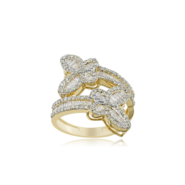 Butterfly Bypass Ring | 182 Diamond pcs | 1.13ctw Natural Diamond | 14k Gold