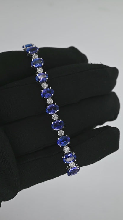 Tanzanite Tennis Bracelet | 140 Diamond pcs | 0.62ctw Natural Diamond | 14k Gold