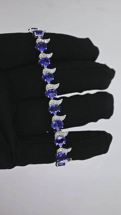 Tanzanite Oval Tennis Bracelet | 95 Diamond pcs | 1.25ctw Natural Diamond | 14k Gold